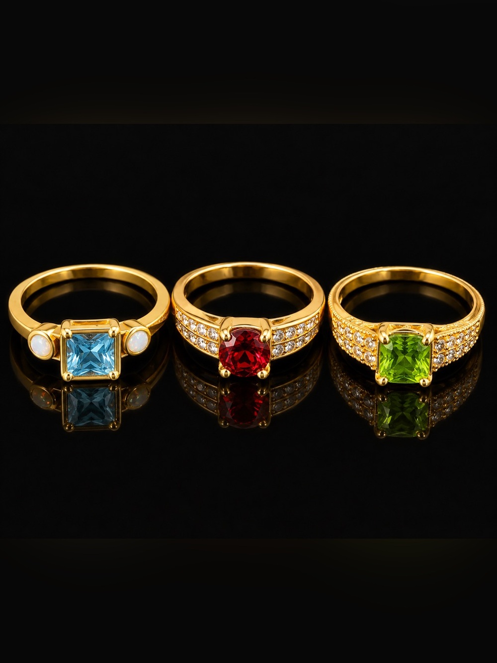 Rings Bundle Three Sparkling Gold Tone and Color Stone Rings 7 & 7 1/2 NWOT